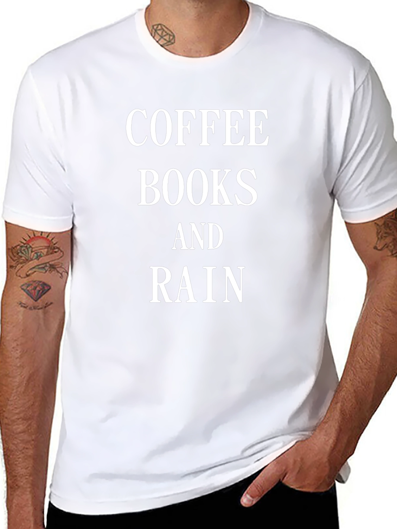 Camiseta Negra: Café Libros y Lluvia - Estilo Casual