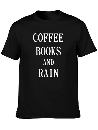 Camiseta Negra: Café Libros y Lluvia - Estilo Casual