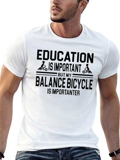 Camiseta Negra: Educación vs. Bicicleta de Equilibrio