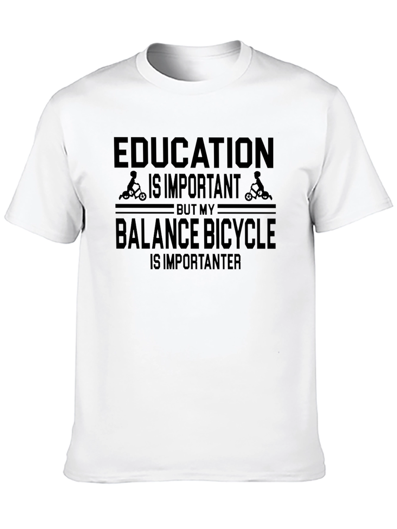 Camiseta Negra: Educación vs. Bicicleta de Equilibrio
