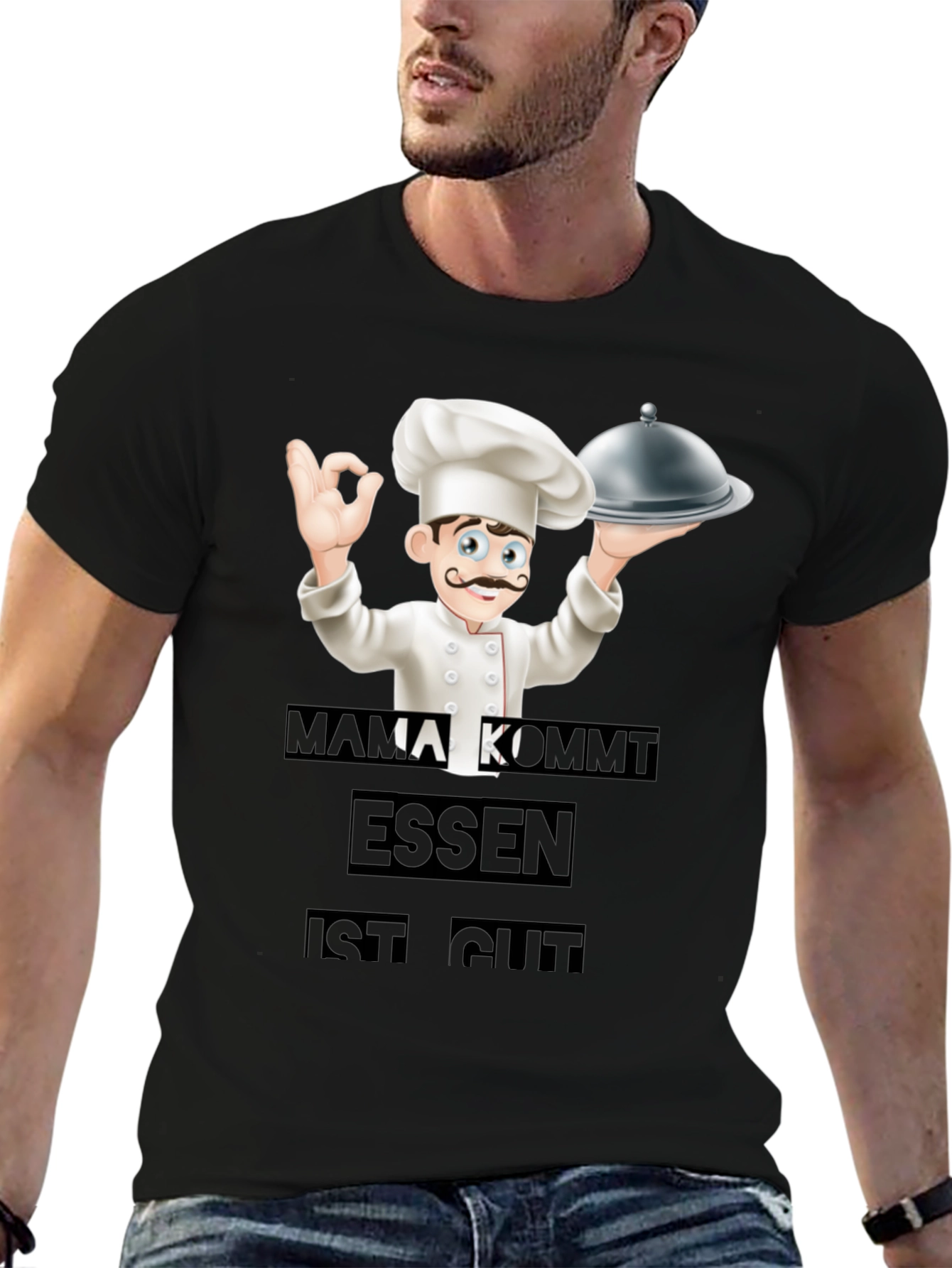 Camiseta Negra Chef: Mamá Viene ¡La Comida Está Buena!