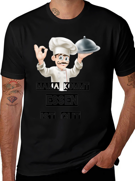 Camiseta Negra Chef: Mamá Viene ¡La Comida Está Buena!