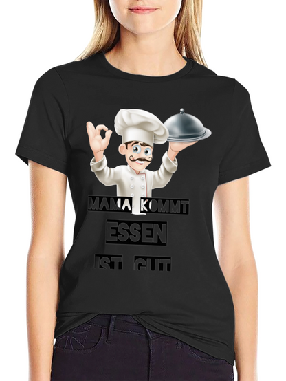 Camiseta Negra Chef: Mamá Viene ¡La Comida Está Buena!