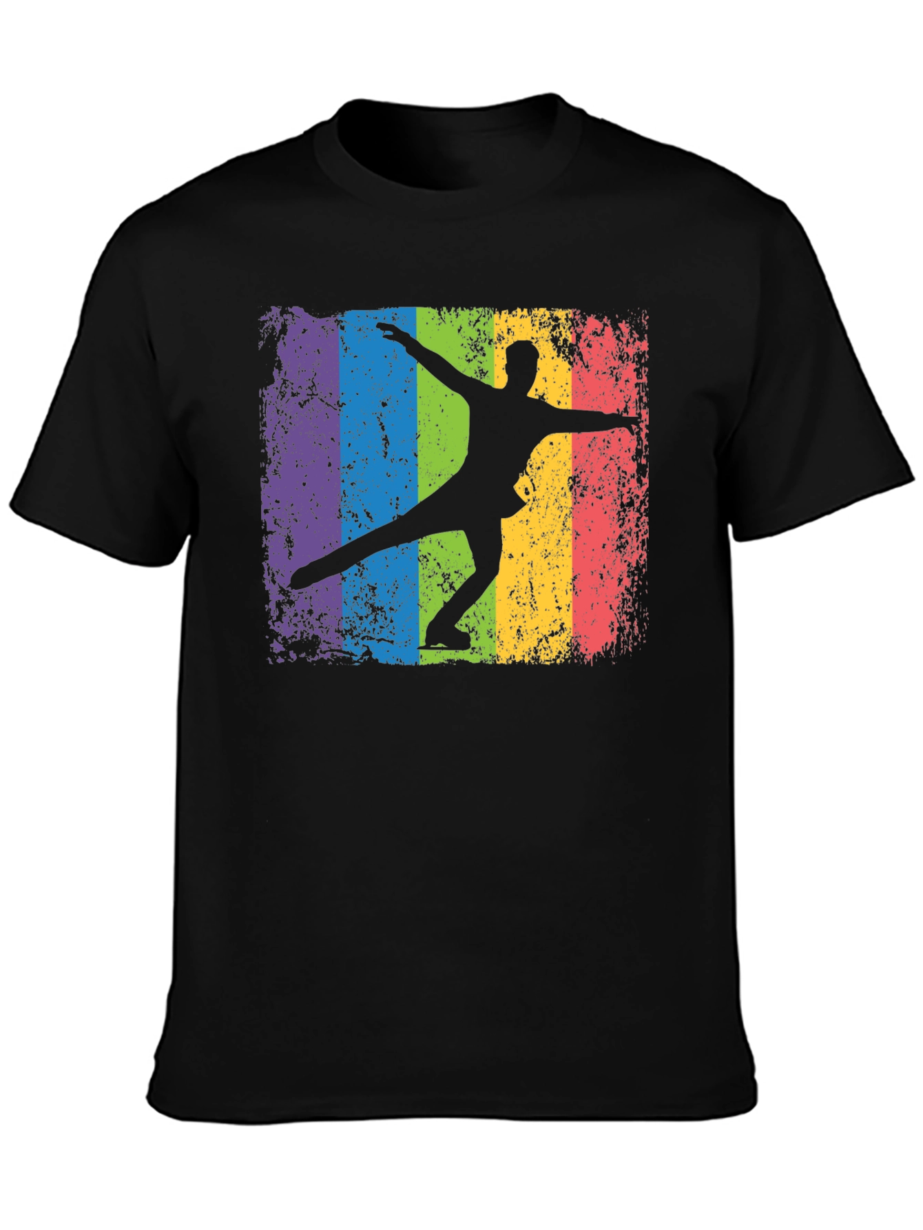 Camiseta Negra con Diseño de Patinador Artístico Retro