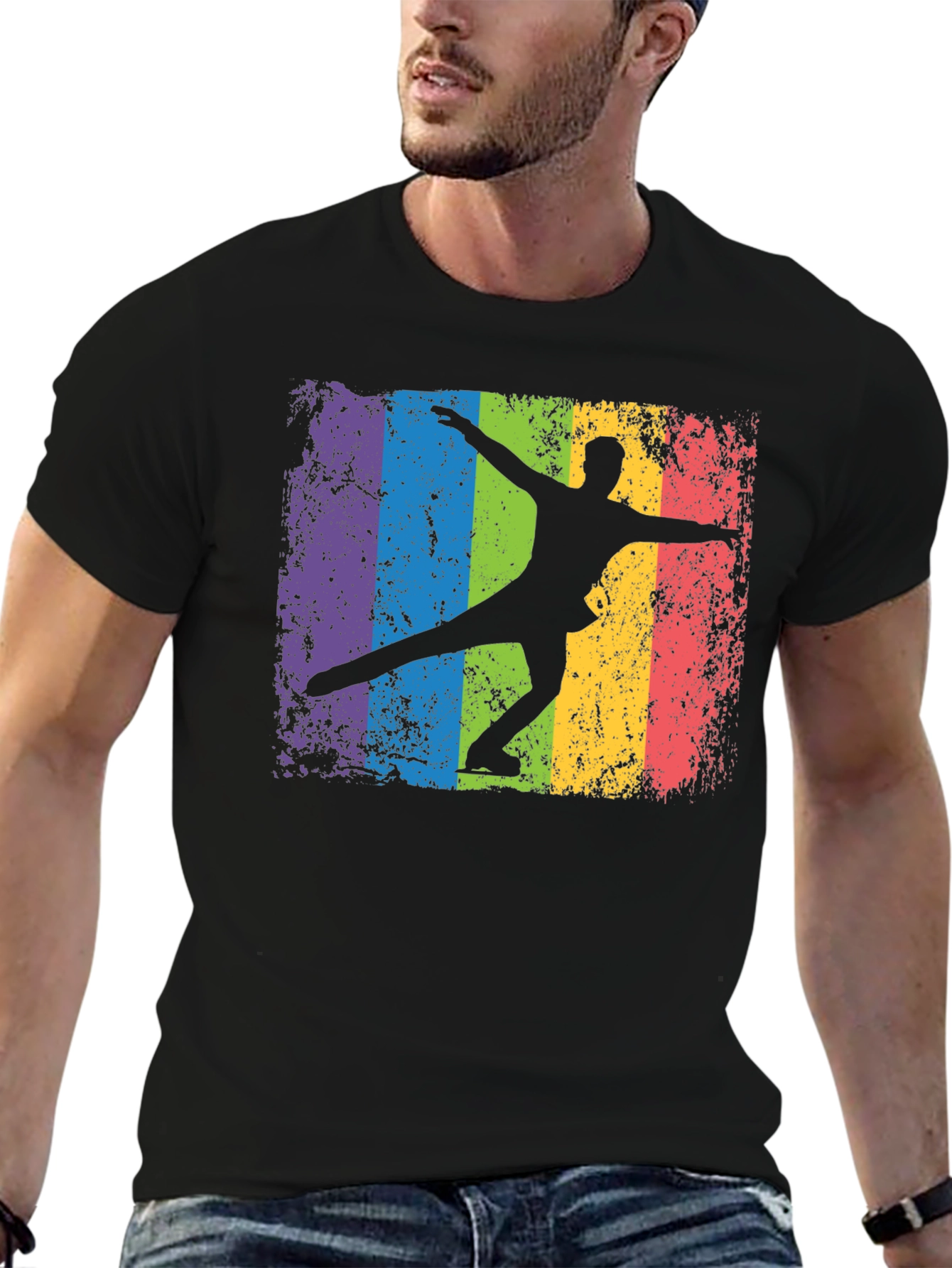 Camiseta Negra con Diseño de Patinador Artístico Retro