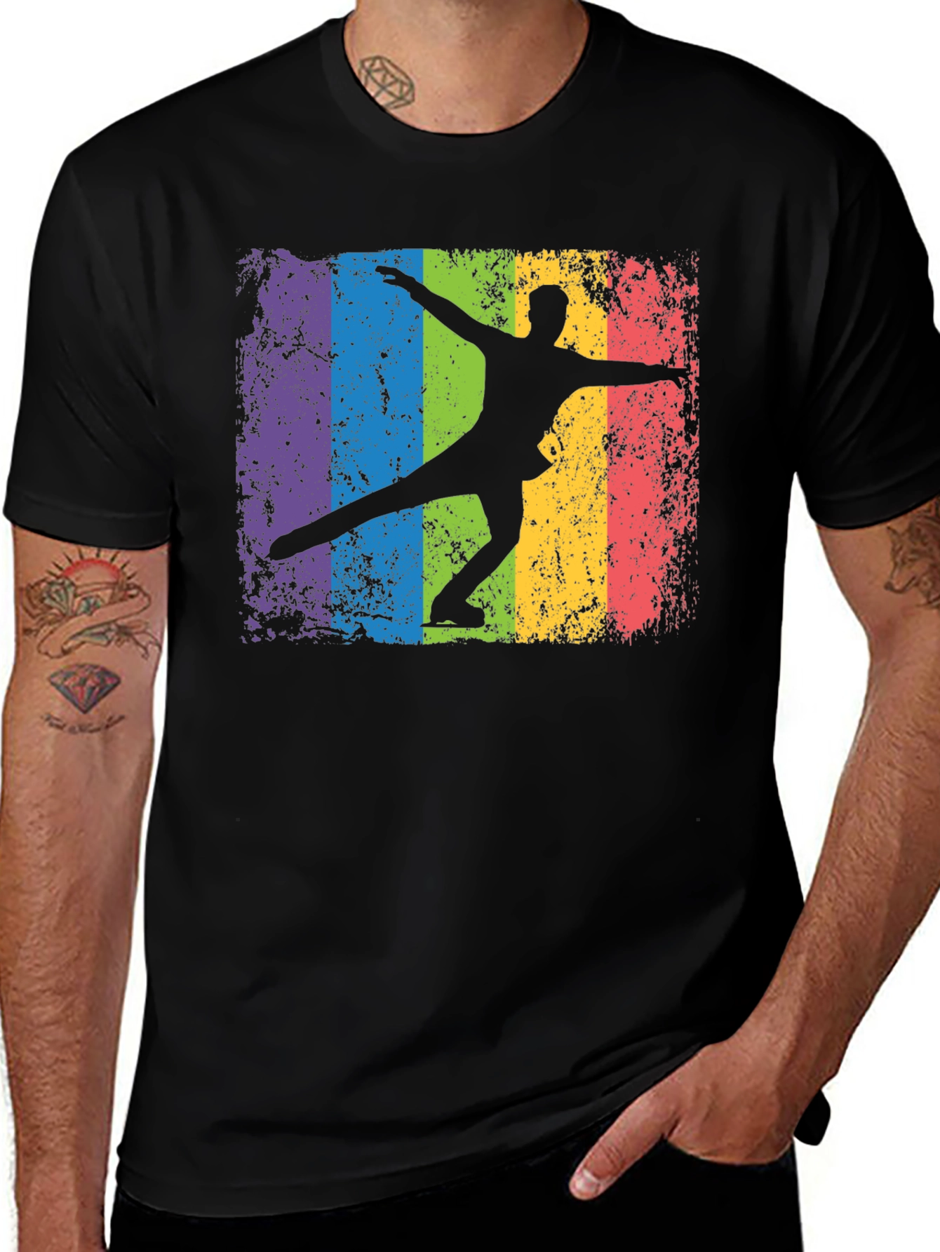 Camiseta Negra con Diseño de Patinador Artístico Retro
