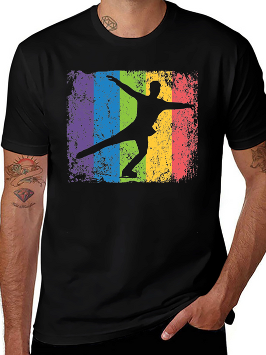 Camiseta Negra con Diseño de Patinador Artístico Retro