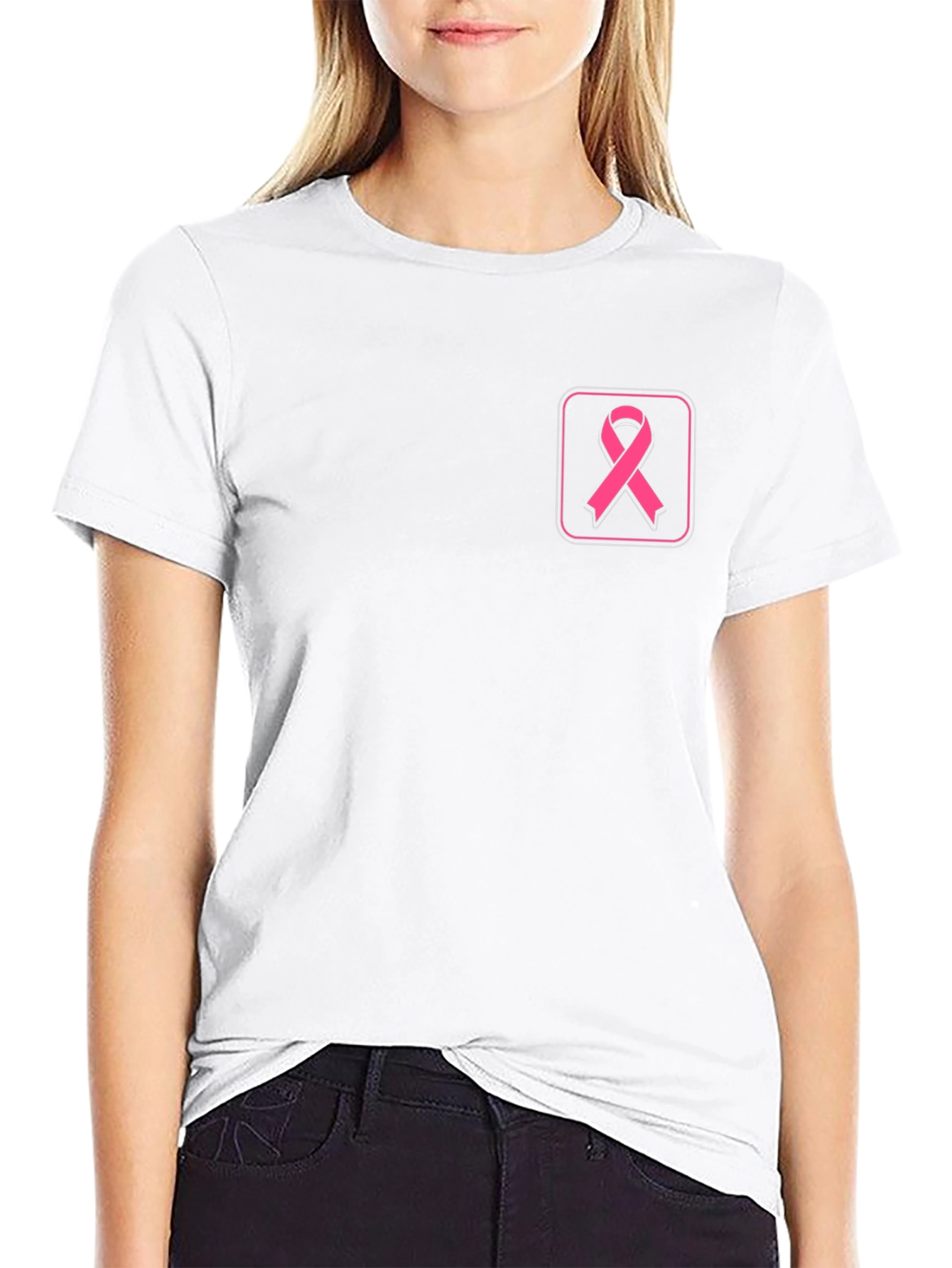 Camiseta Negra con Cinta Rosa contra el Cáncer