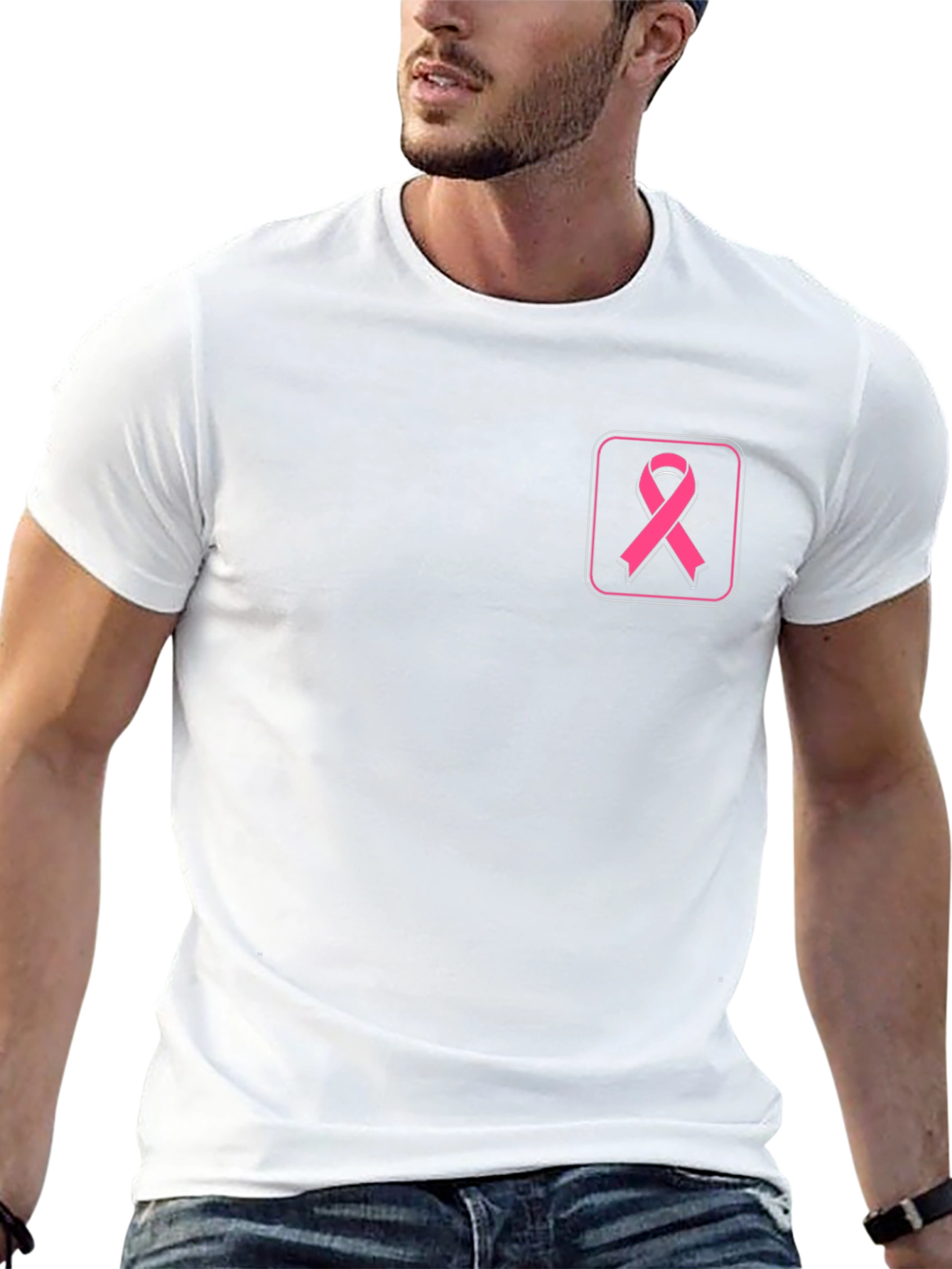 Camiseta Negra con Cinta Rosa contra el Cáncer