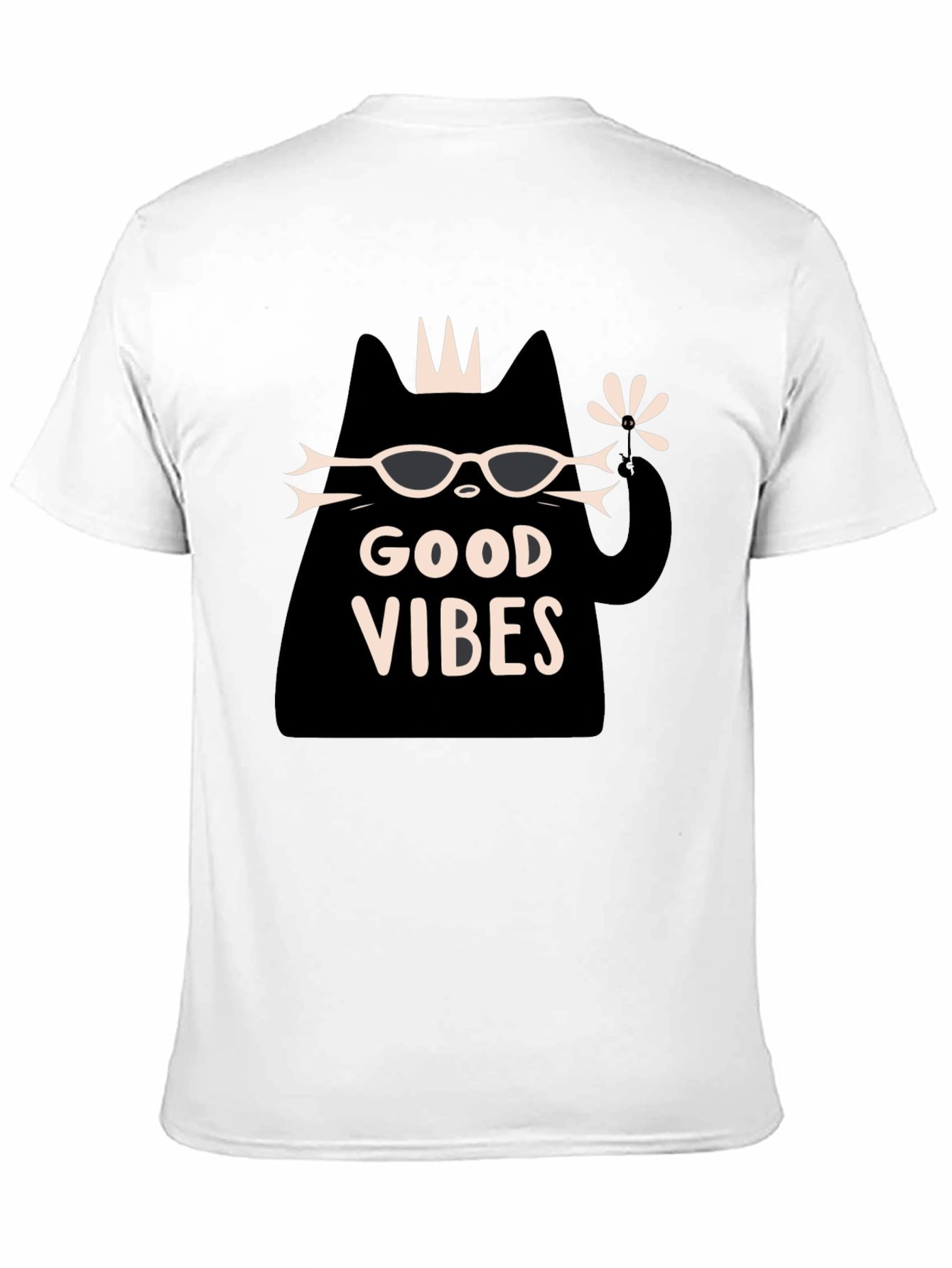 Camiseta Negra Good Vibes con Diseño de Gato