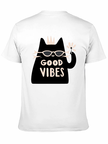 Camiseta Negra Good Vibes con Diseño de Gato