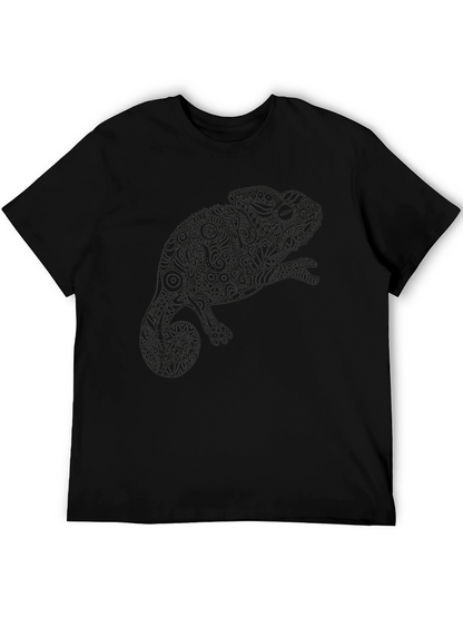 Camiseta Negra con Diseño de Camaleón Abstracto