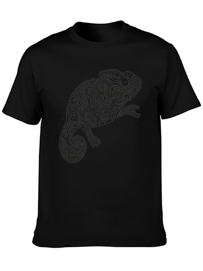 Camiseta Negra con Diseño de Camaleón Abstracto