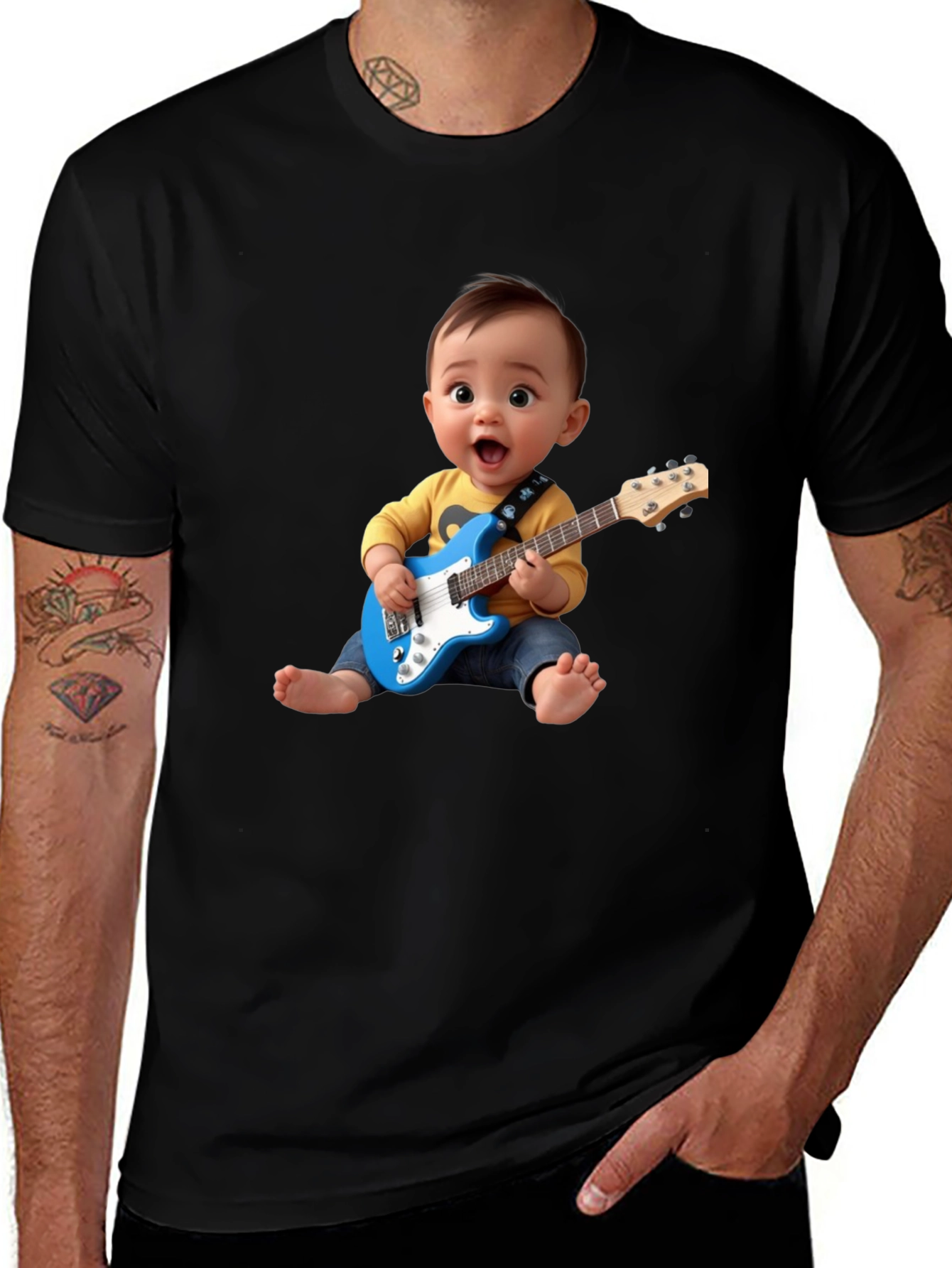 Camiseta Negra Bebé Rockstar con Guitarra