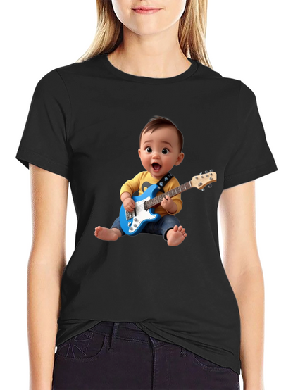 Camiseta Negra Bebé Rockstar con Guitarra