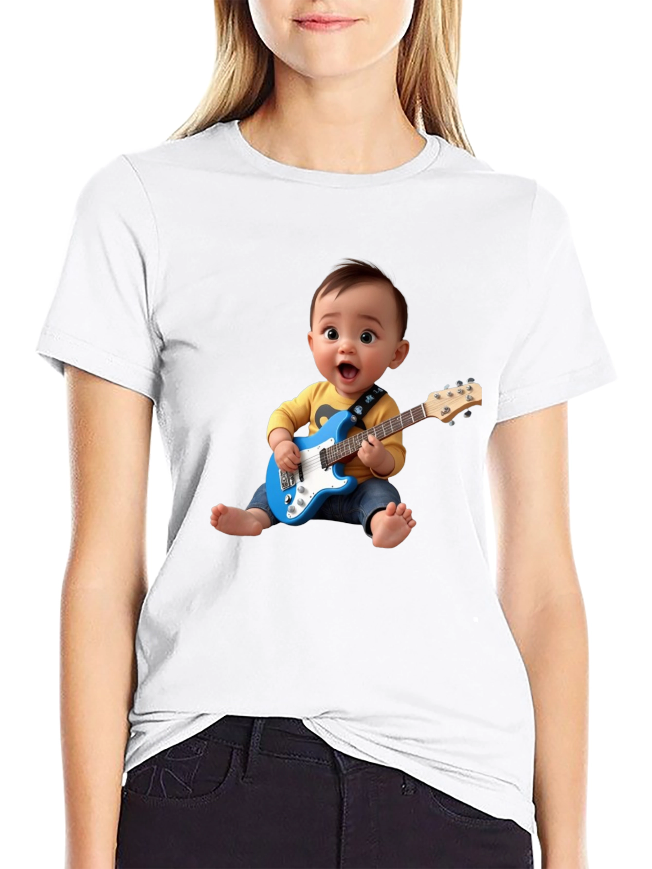 Camiseta Negra Bebé Rockstar con Guitarra