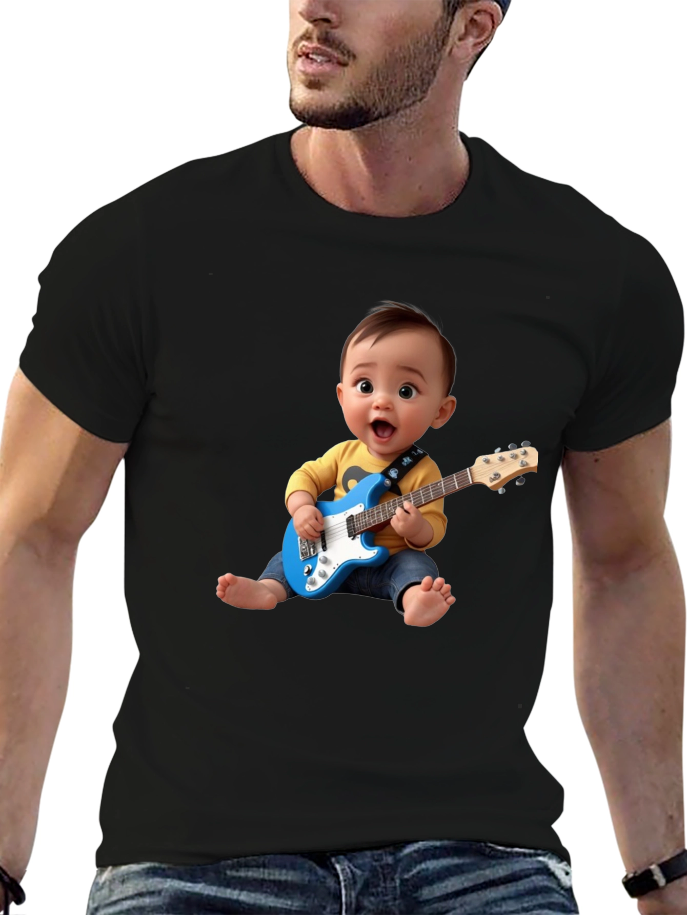 Camiseta Negra Bebé Rockstar con Guitarra