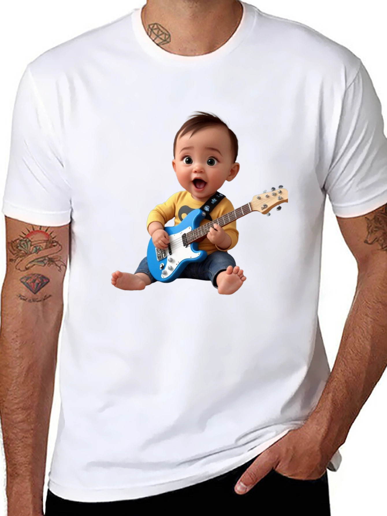 Camiseta Negra Bebé Rockstar con Guitarra