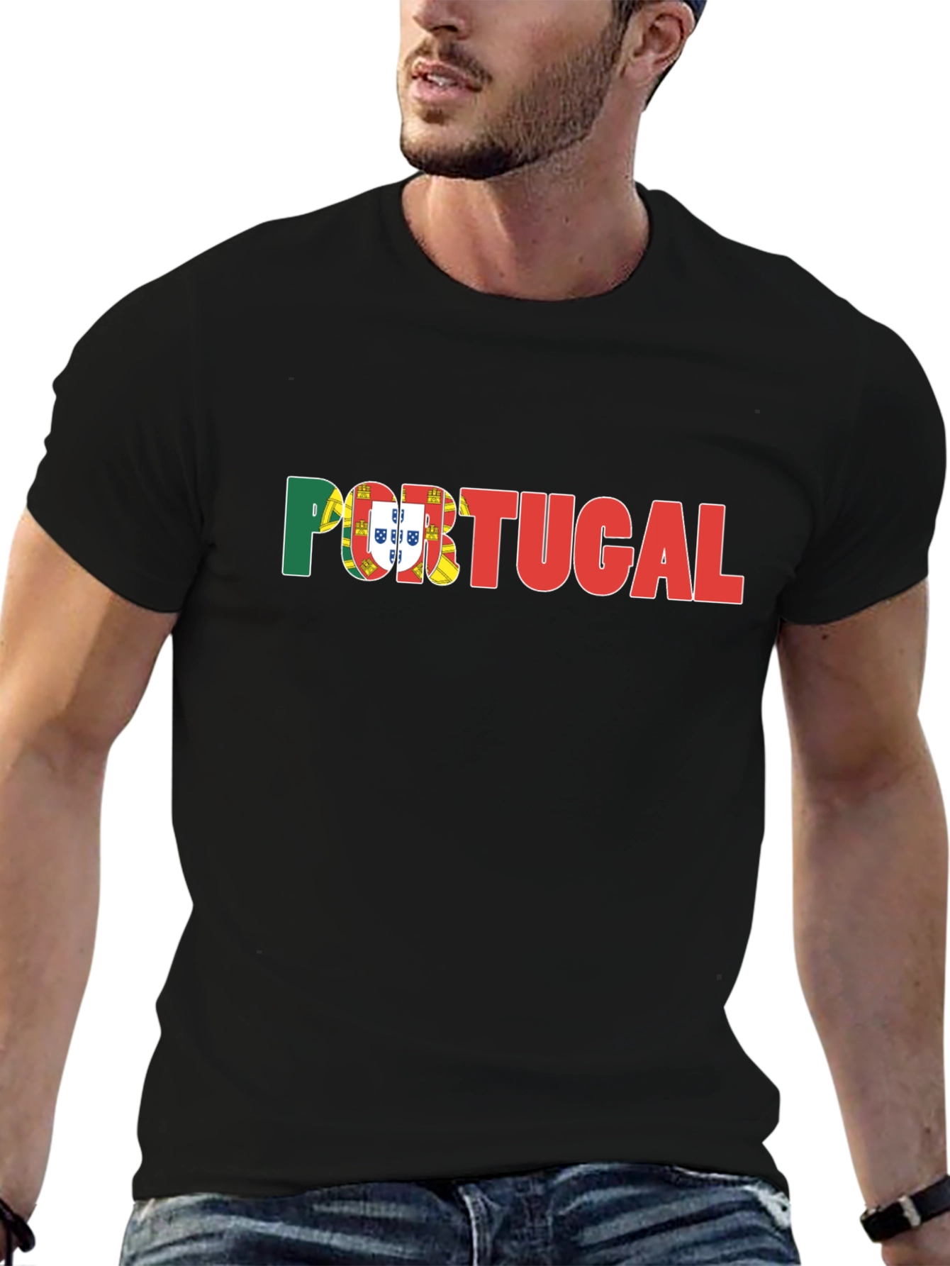 Camiseta Negra Portugal - Diseño Bandera Portuguesa