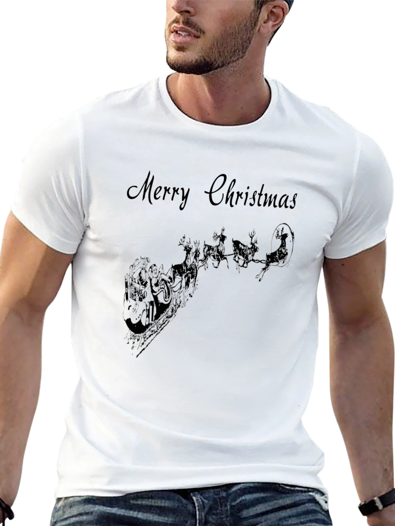 Camiseta Negra Navideña con Santa