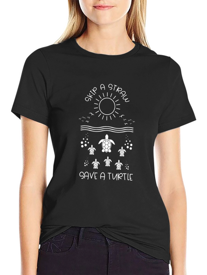 Camiseta Negra Skip a Straw Save a Turtle