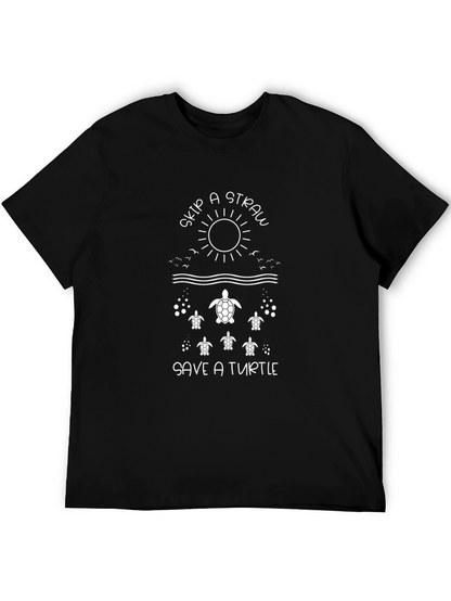 Camiseta Negra Skip a Straw Save a Turtle