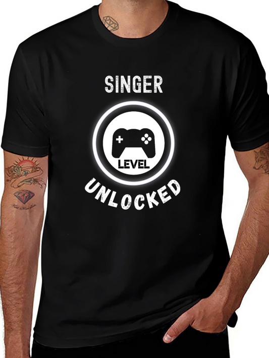 Camiseta Negra Gamer: Cantante Nivel Desbloqueado