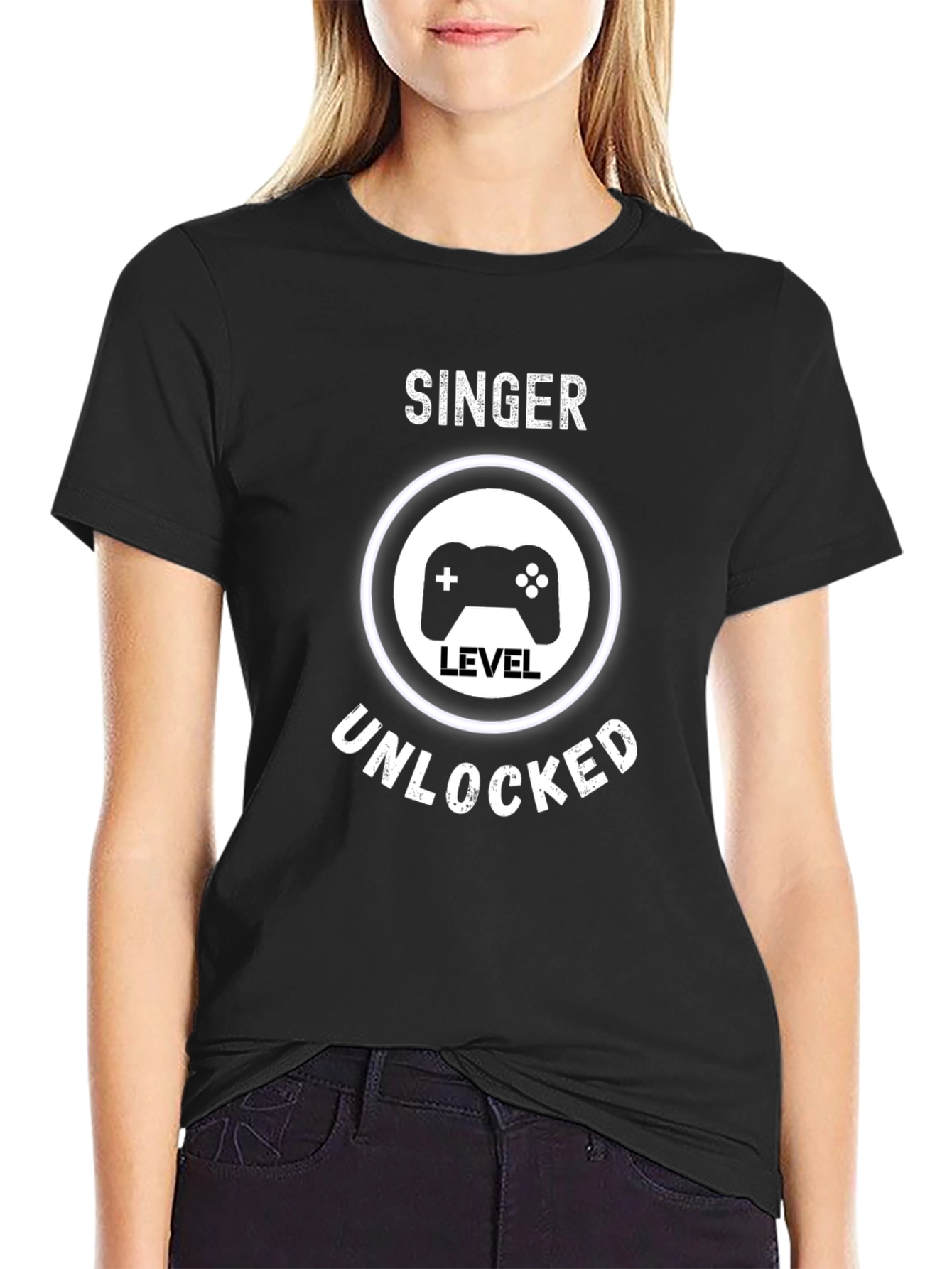 Camiseta Negra Gamer: Cantante Nivel Desbloqueado