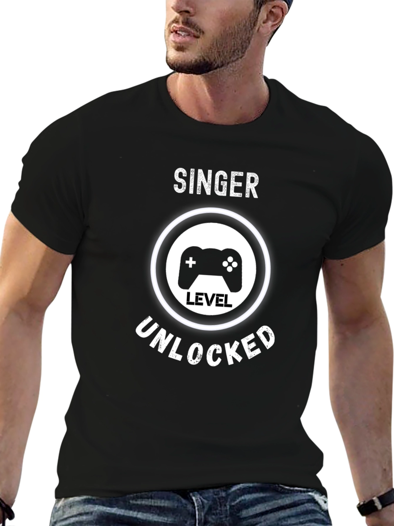 Camiseta Negra Gamer: Cantante Nivel Desbloqueado