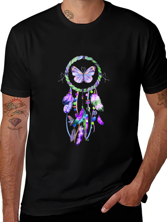 Camiseta Negra con Diseño Atrapasueños Mariposa