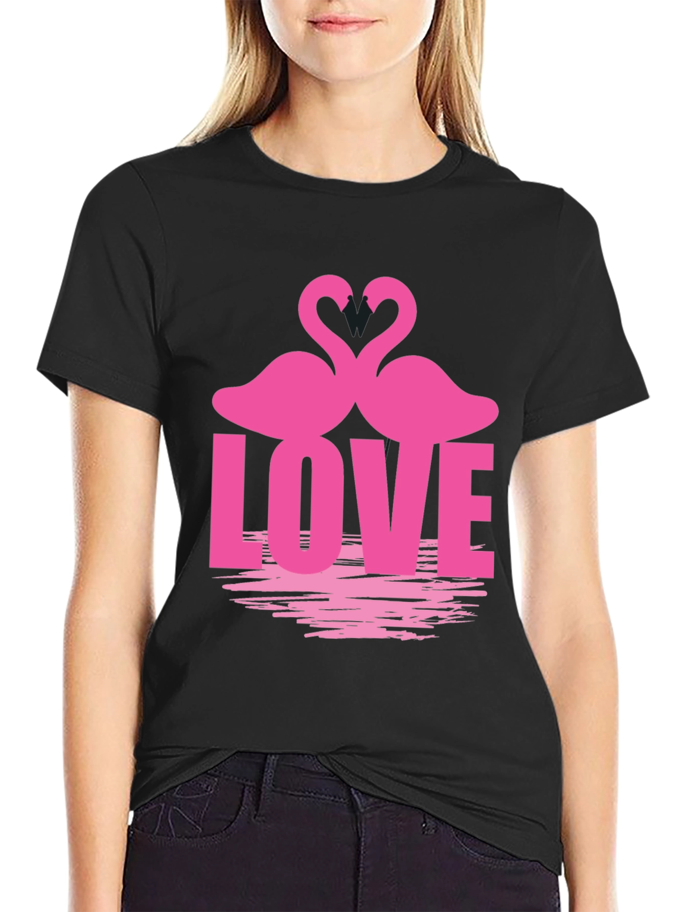 Camiseta Negra Amor Flamencos San Valentín
