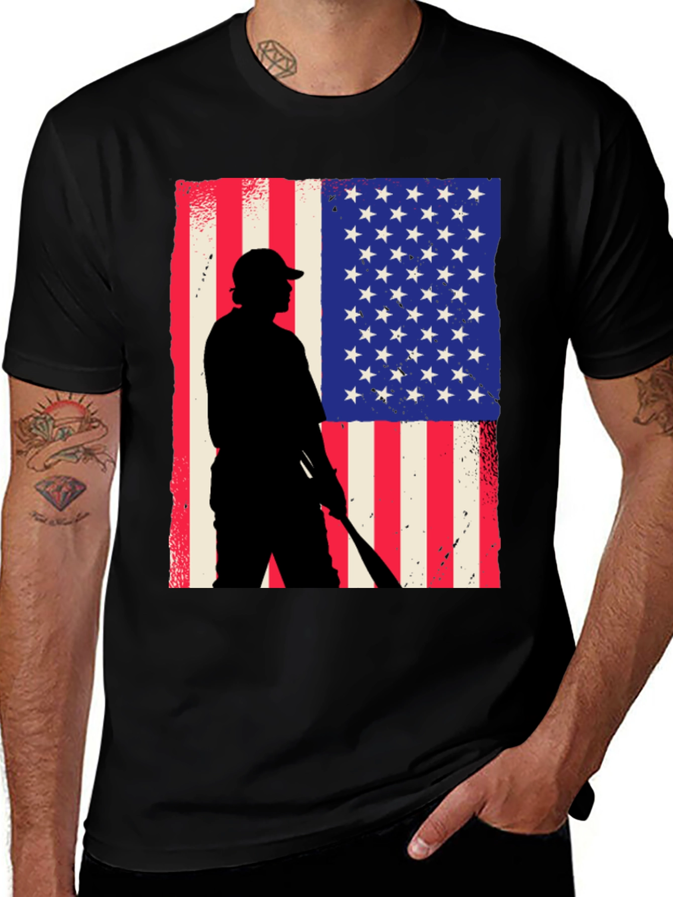 Camiseta Hombre Diseño Patriótico Béisbol