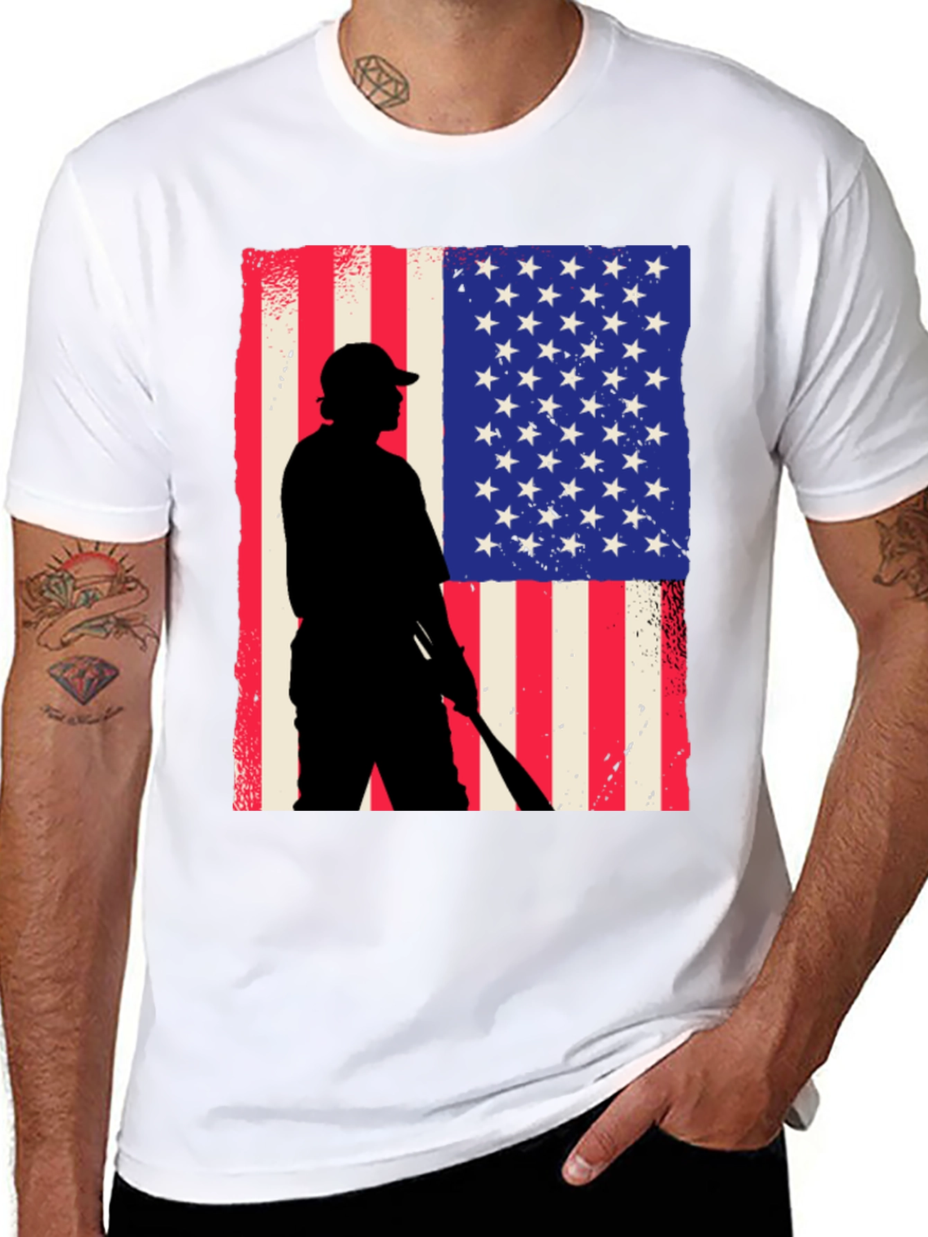 Camiseta Hombre Diseño Patriótico Béisbol