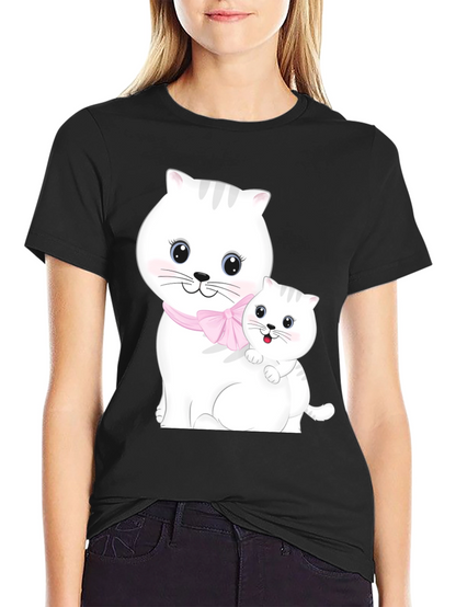 Camiseta Negra con Diseño de Gatos Adorables