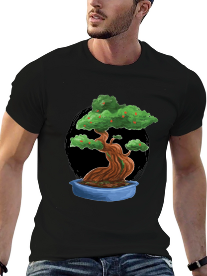 Camiseta Negra con Diseño de Bonsái Frutal