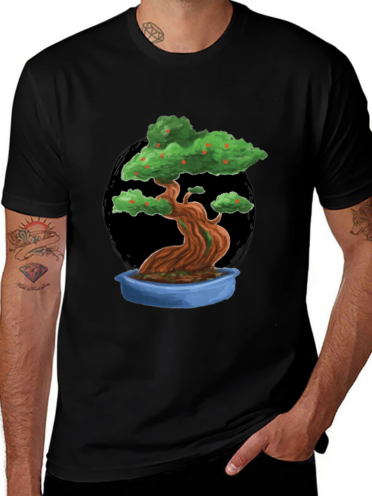 Camiseta Negra con Diseño de Bonsái Frutal