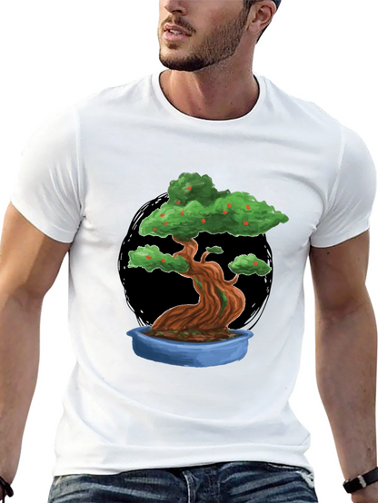 Camiseta Negra con Diseño de Bonsái Frutal