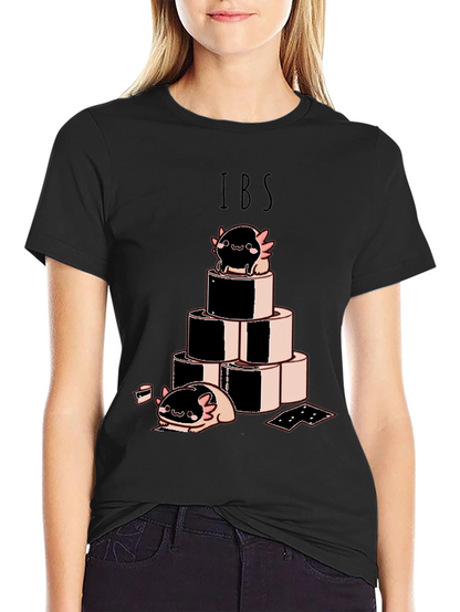 Camiseta Negra IBS con Dibujo Axolotl y Rollos