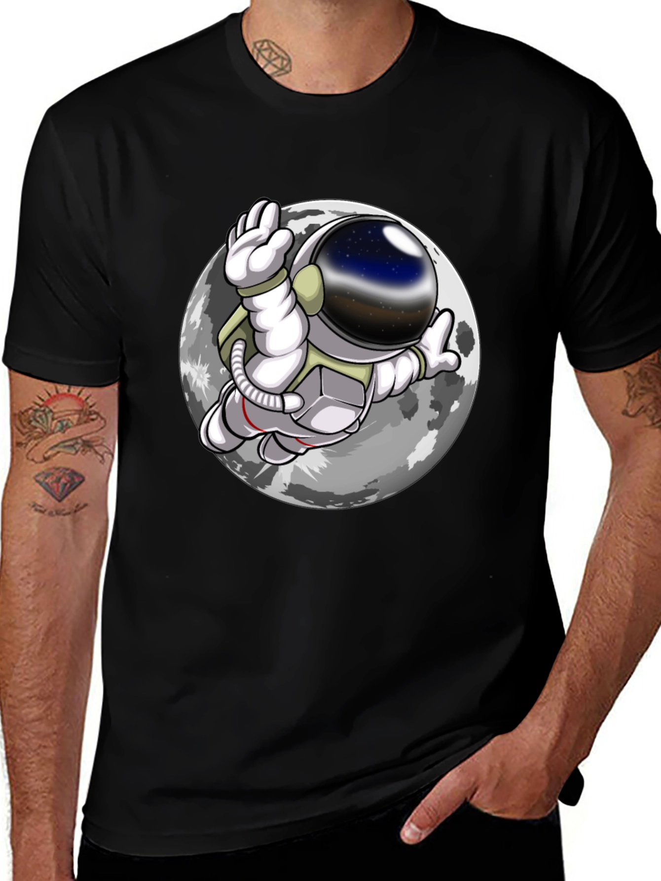 Camiseta Hombre Astronauta Luna Negra