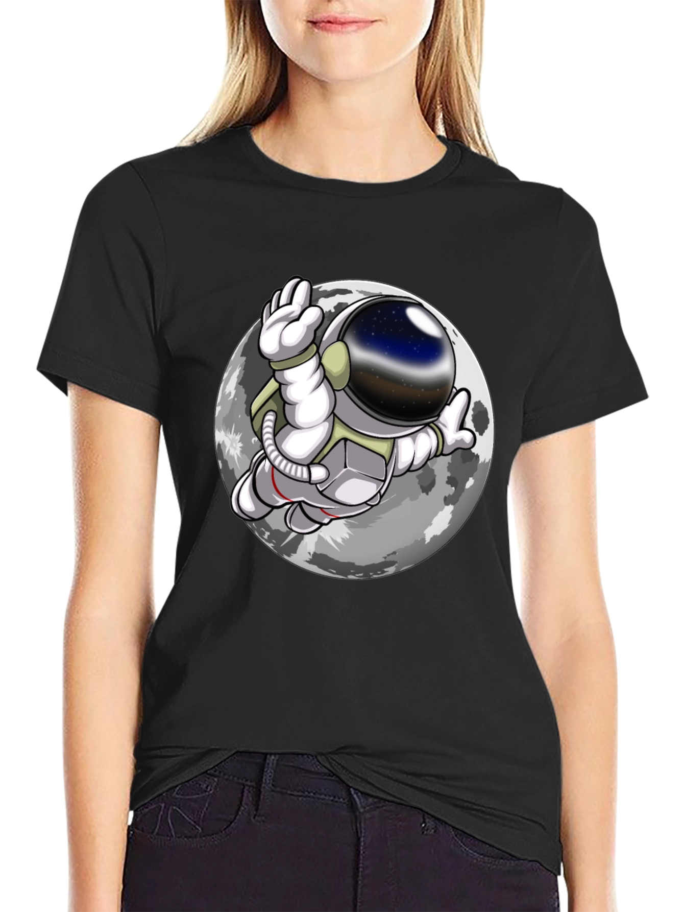 Camiseta Hombre Astronauta Luna Negra