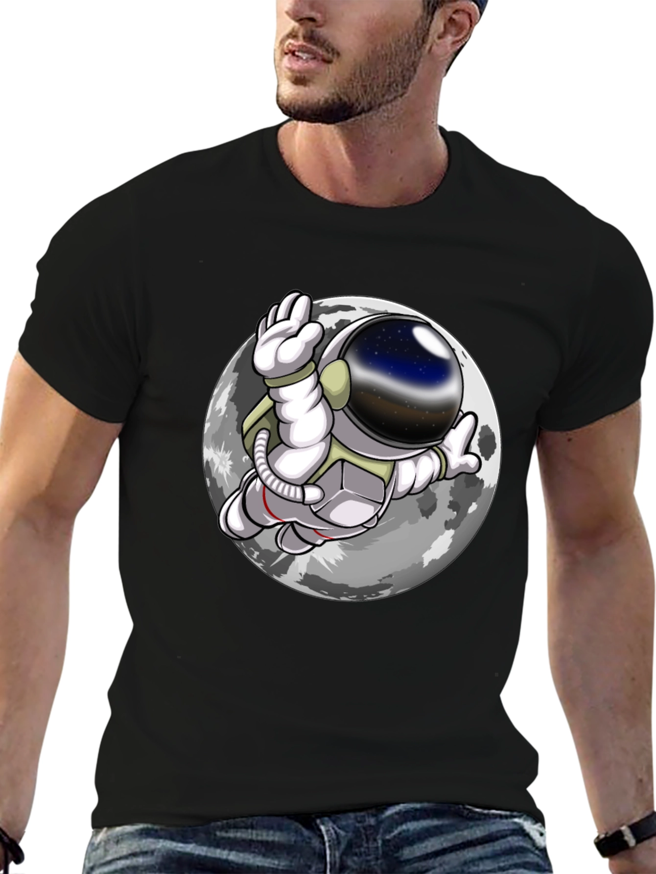 Camiseta Hombre Astronauta Luna Negra