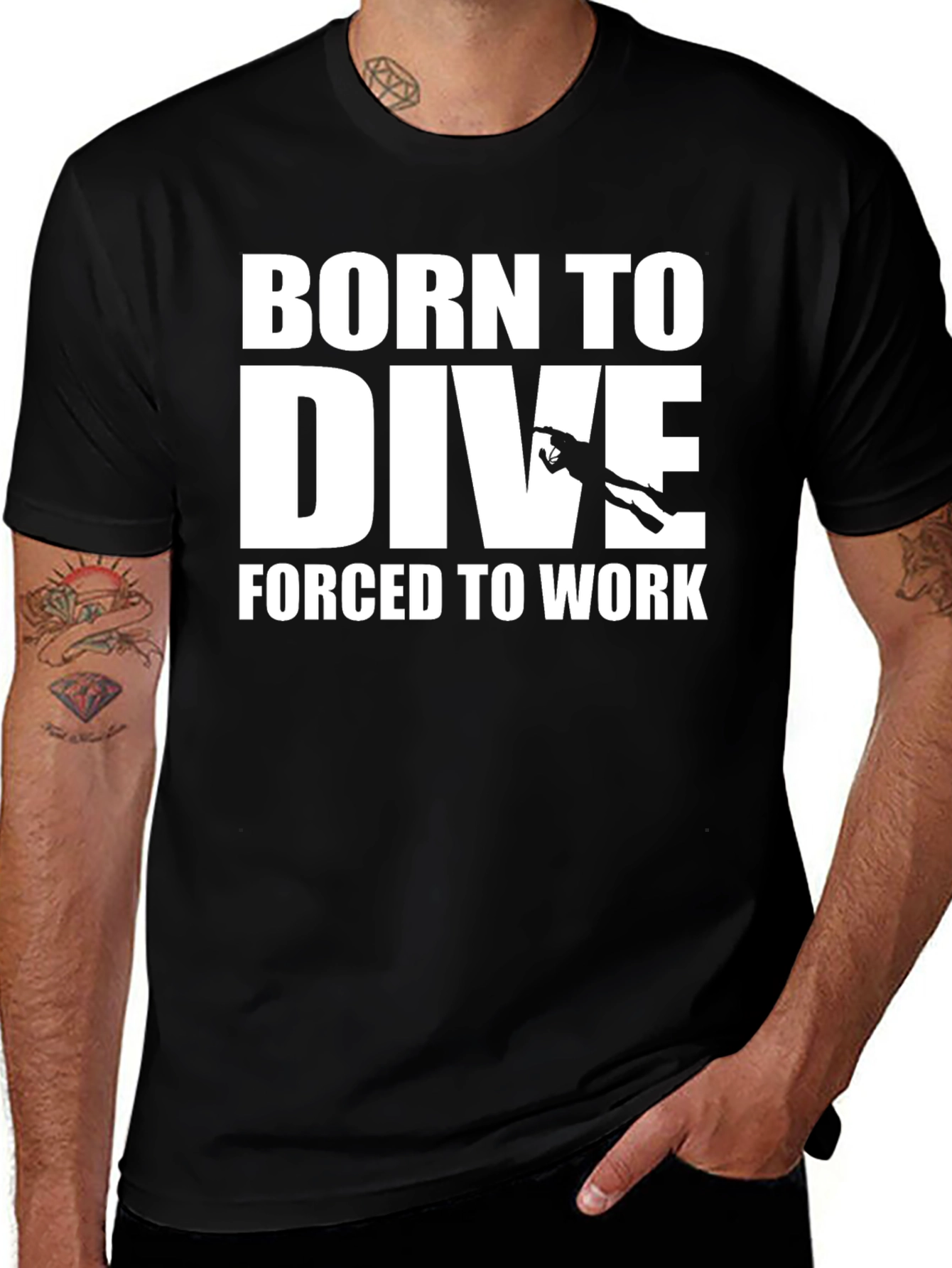 Camiseta Negra: Nacido para Bucear Obligado a Trabajar