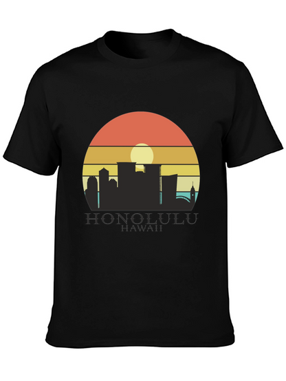 Camiseta Negra Honolulu Hawaii Sunset
