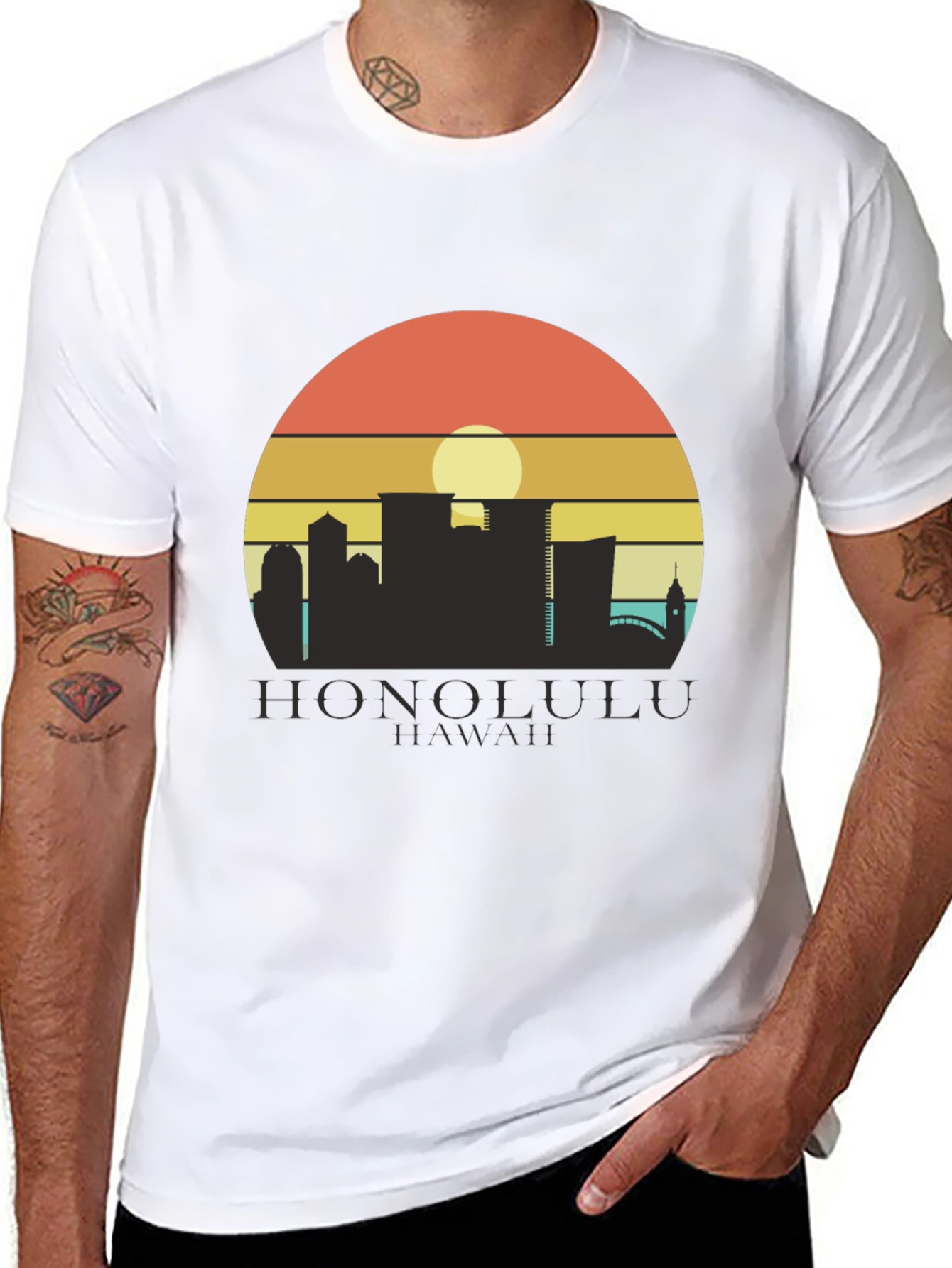 Camiseta Negra Honolulu Hawaii Sunset