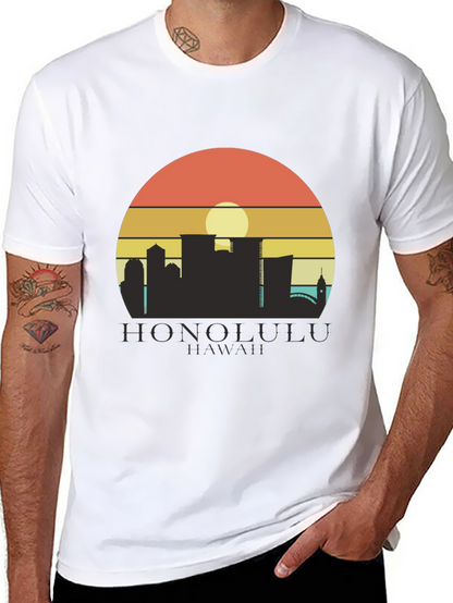 Camiseta Negra Honolulu Hawaii Sunset
