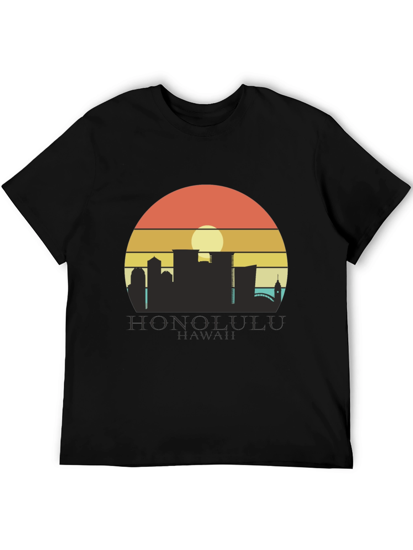 Camiseta Negra Honolulu Hawaii Sunset