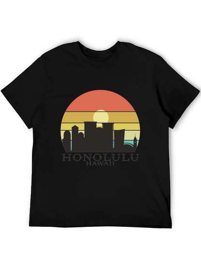 Camiseta Negra Honolulu Hawaii Sunset