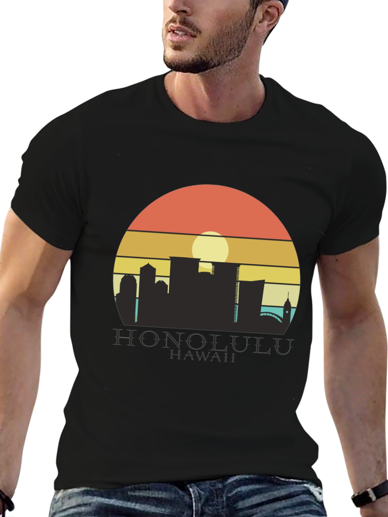 Camiseta Negra Honolulu Hawaii Sunset