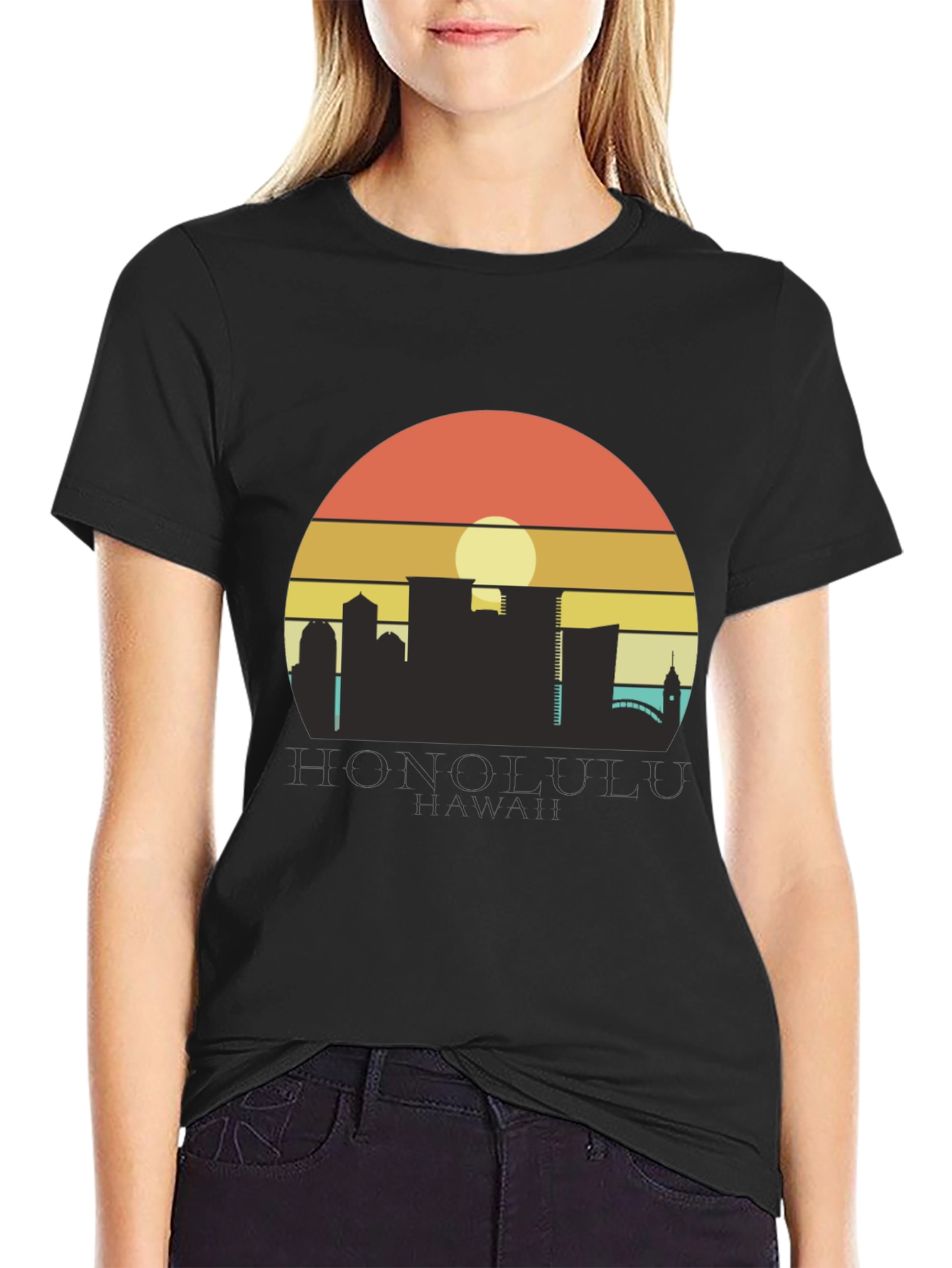 Camiseta Negra Honolulu Hawaii Sunset
