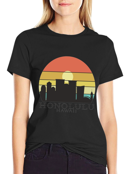 Camiseta Negra Honolulu Hawaii Sunset